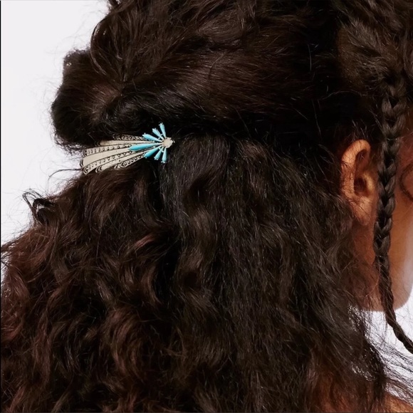 Free People Turquoise Flower Hair Clip Barrette - Picture 3 of 6